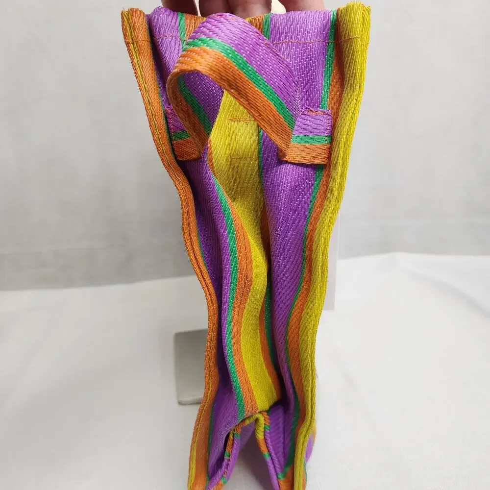 Urban Outfitters BDG Serena Mesh Tote Bag Medium Size Multi Stripe Purple Yellow - Picture 7 of 14